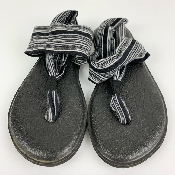 Sanuk Black White Striped 2 Double Strap Yoga Sling Sandals 7 - Picture 3 of 6